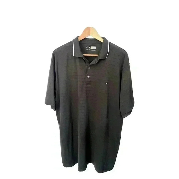 Callaway Opti-Dri Golf Ribbed Charcoal Short Sleeve Mens Polo Shirt XL Large - Picture 1 of 6
